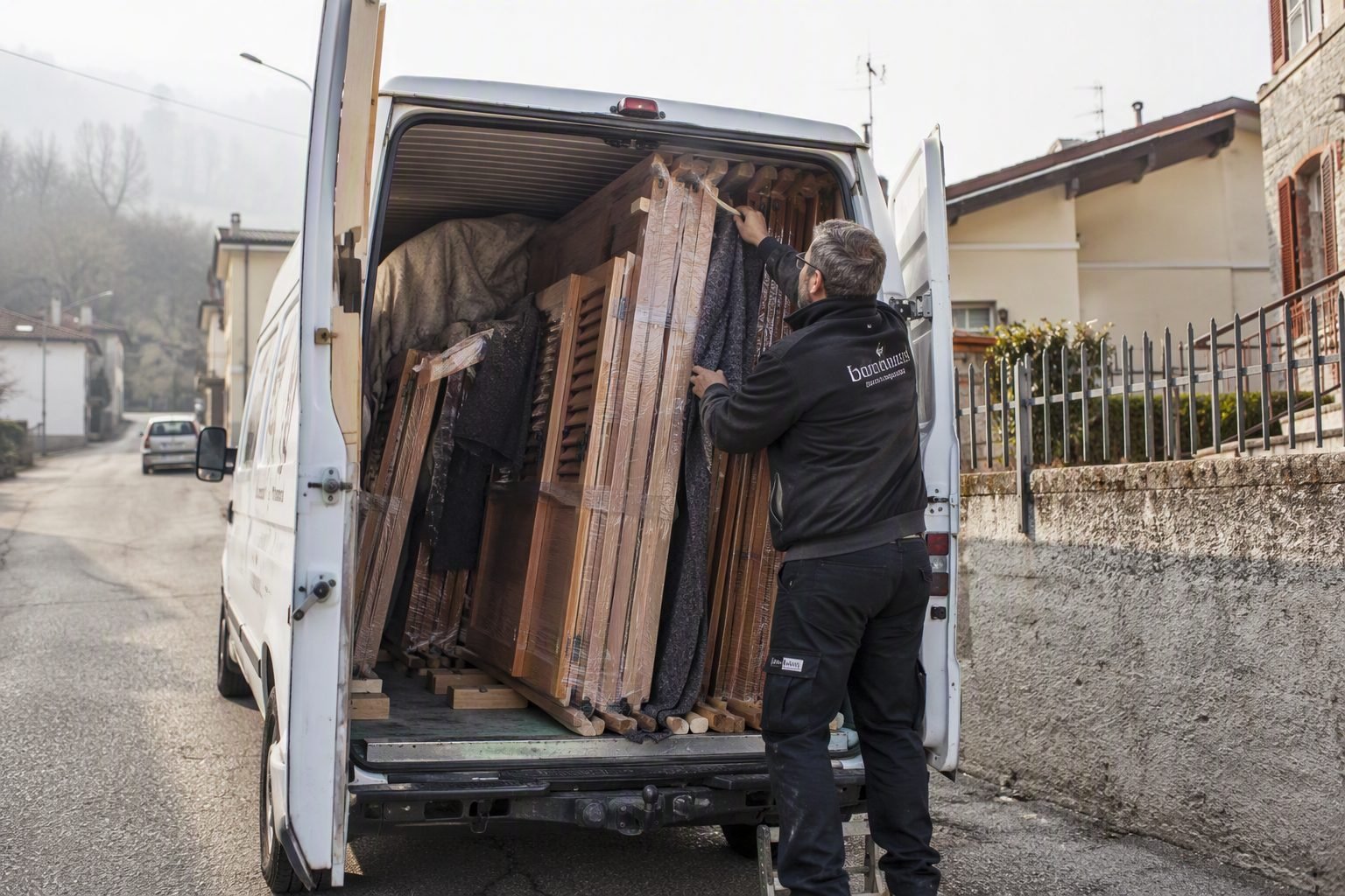 Trasporto protetto delle ante da e per la falegnameria — lavori a Mozzo